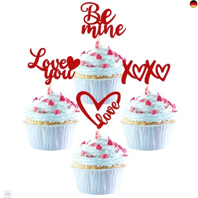 24 Stück Valentine's Day Cupcake Toppers Glitter Be Mine XOXO Love You Muffin 