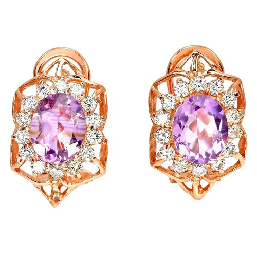 NATURAL AAA PURPLE AMETHYST OVAL & WHITE CZ STERLING 925 SILVER DROP EARRING