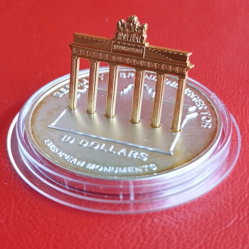 10 Dollar Nauru 2002 PP / Brandenburger Tor / Europäische Monumente / 1 oz Ag - Foto 1 di 3