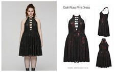 Punk Rave Gothic Rose Print Sexy Deep V-Neck Sleeveless Plus size Short Dress
