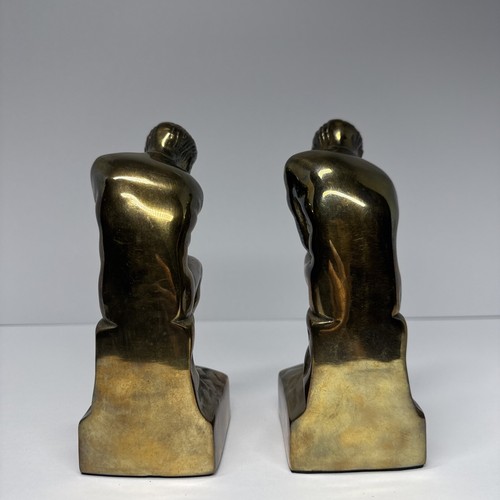 The Thinker Thinking Man Brass Finish Metal Brass Bookends Gold Tone VINTAGE - Picture 3 of 9