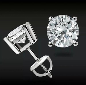 Authentic 2Ct Round Cut Real Moissanite Solitaire Stud Earrings 14k White Gold Plated