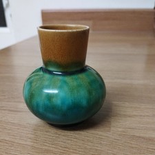Linthorpe Art Pottery Mini Vase 7cm high green and mustard colours vintage 811