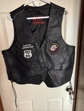Hot Leathers Genuine Leather XL Motorcycle Vest Patches Eagle Route 66 US Flag