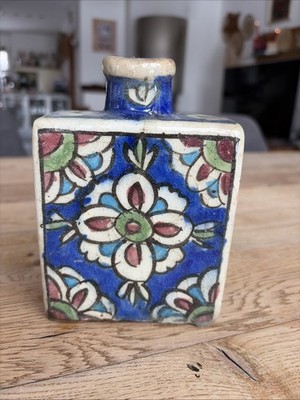 Antike Persische Flasche Keramik Iznik Qajar Blau Floral Design Deko