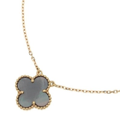 Van Cleef & Arpels Alhambra Grey Mother of Pearl Necklace Pendant Chain Used 669