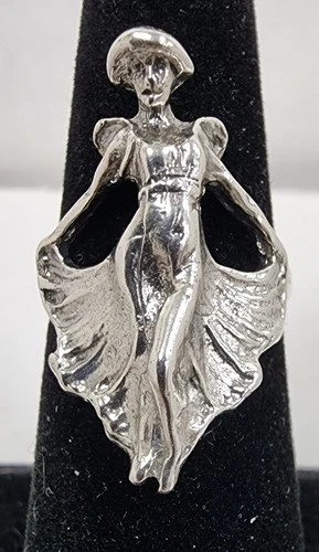 Vintage Sterling Silver Art Nouveau Style Dancing Lady Ring Flowing Gown Sz: 6.5