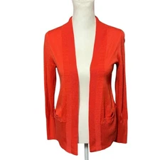 Banana Republic Wool Blend Cardigan Sweater Open Front Pockets Knit Coral XS
