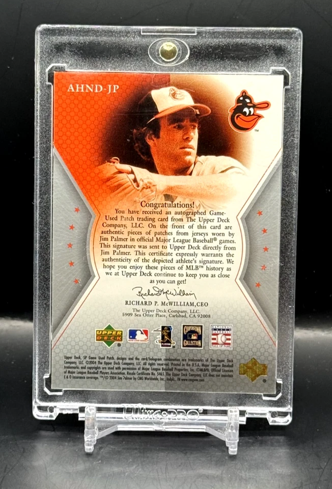 2004 Upper Deck SP Jim Palmer SICK 3-Color Game-Used Patch Auto #AHDN-JP /10 🔥 - Image 2 of 2