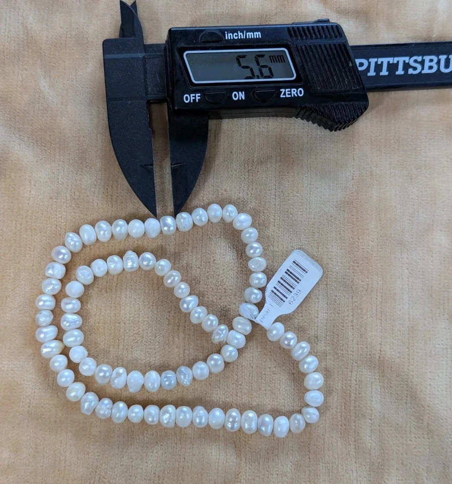 White Natural Freshwater Ringed Rice Pearl Beads, 4mm Cultured Bead Strand, 11" - Image 2 of 4