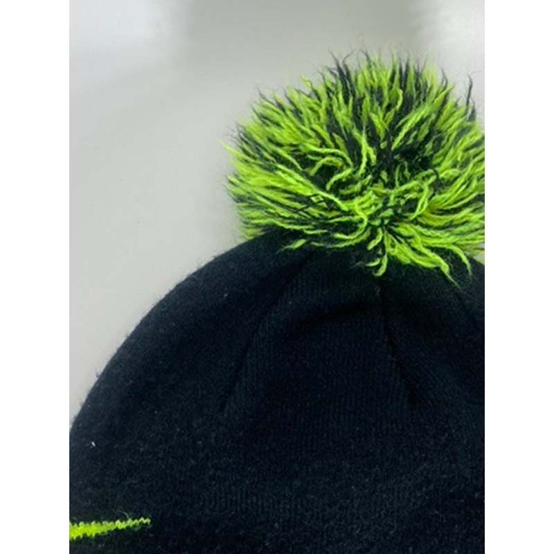NIKE Youth Black/Neon Green Swoosh Logo Pom-Pom Knit Beanie Hat SZ