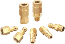 1/4 Inch NPT Brass Coupler and Plug Kit | 7 Piece, Automotive Type C, Quick Conn