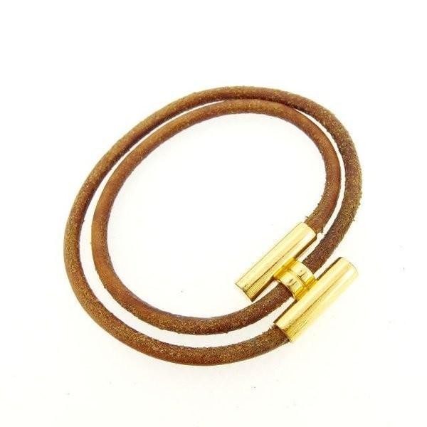 HERMES Tournis Brown and Gold Bangle Bracelet for Women in Good Condition