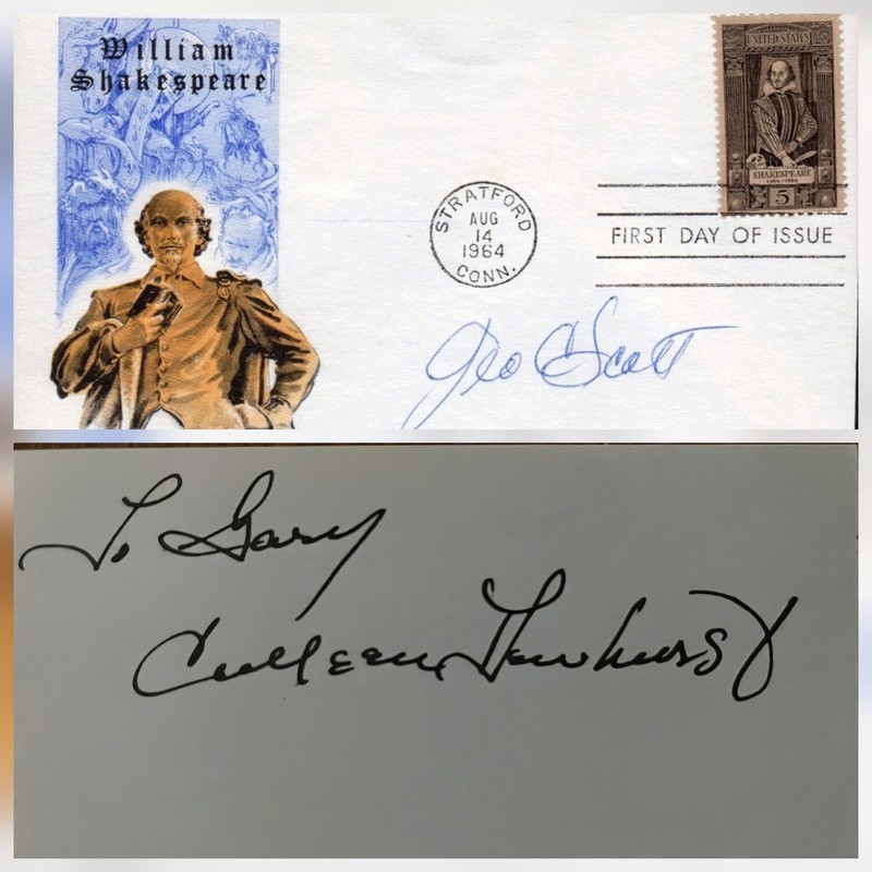 George C. Scott & Colleen Dewhurst Signed Autographed Cards - Eugene O'Neill