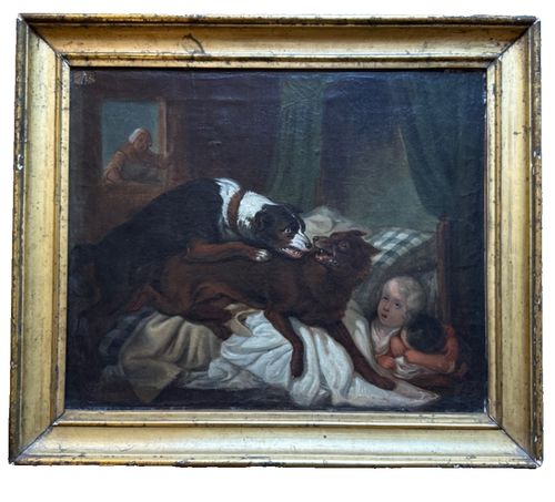 Tableau ancien attaque du loup bergerie Collier 19e Romantisme st. OUDRY VERNET - Photo 3/10