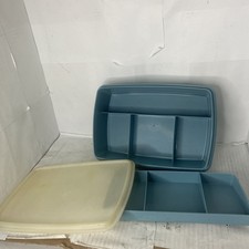Vintage Tupperware Tuppercraft 767 Blue Stow-N-Go Craft Organizer W/ Divider