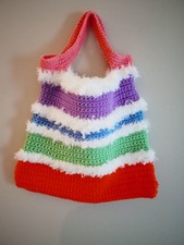 Handmade crocheted Bag Purse Tote Multi Color 11x13