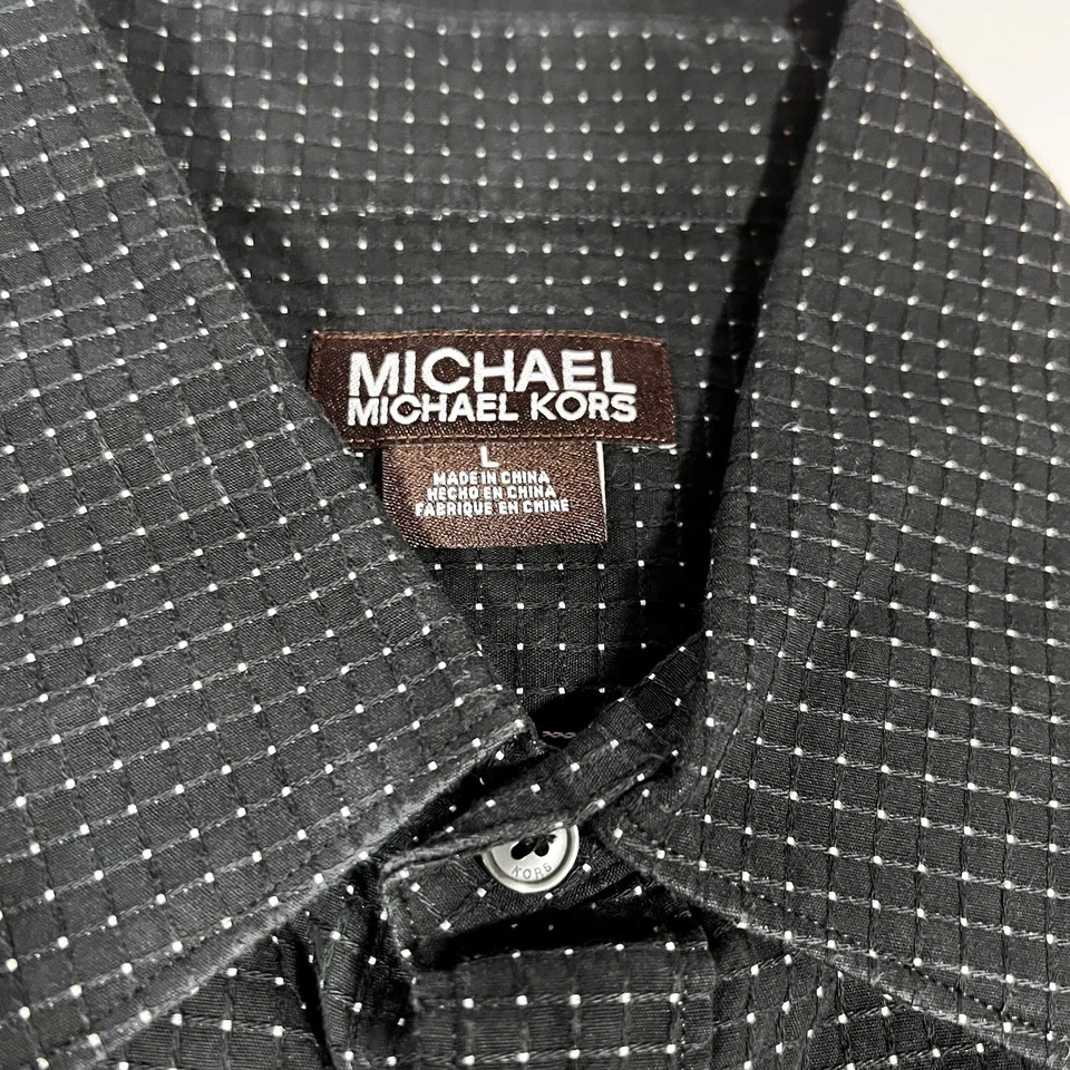 Camisa Michael Kors Cuello Abotonado Blanco y Negro Lunares Para Hombre Grande Foto 4 de 4