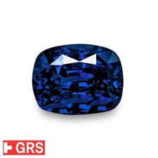 GRS Certified MADAGASCAR Sapphire 8.01 Ct. Unheated CUSHION Eye-Clean ROYAL BLUE