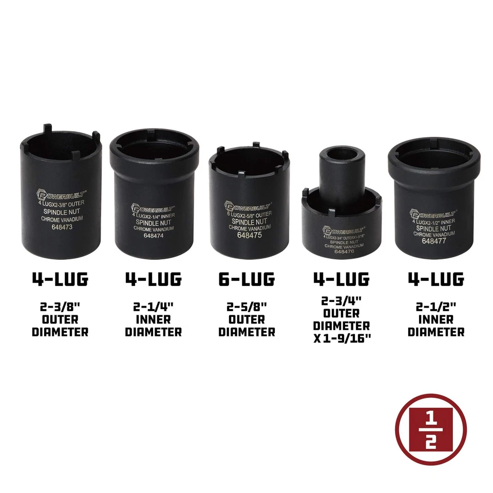 5 Piece Spindle Nut Socket Set For 4Wd Suvs And Light Trucks 1 2 Drive - Image 3 of 4