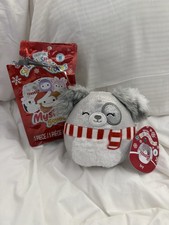 NEW Squishmallows 5  Inch Ivy the Silver Dog W Red Christmas Scarf Glitter Squad