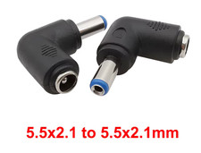 2-Pack DC Power 5.5x2.1mm Female to 5.5x2.1mm Male Right Angle Adapter