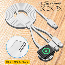 3 in 1 USB Cable For Apple Watch Charger 9/8/7/6/5/4/3/2/1 iPhone 16 15 14 13 12