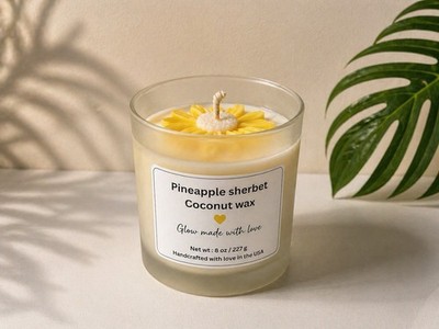 Glow Made With Love Pineapple Sherbet Coconut Wax Handcrafted 8 oz Jar Candle