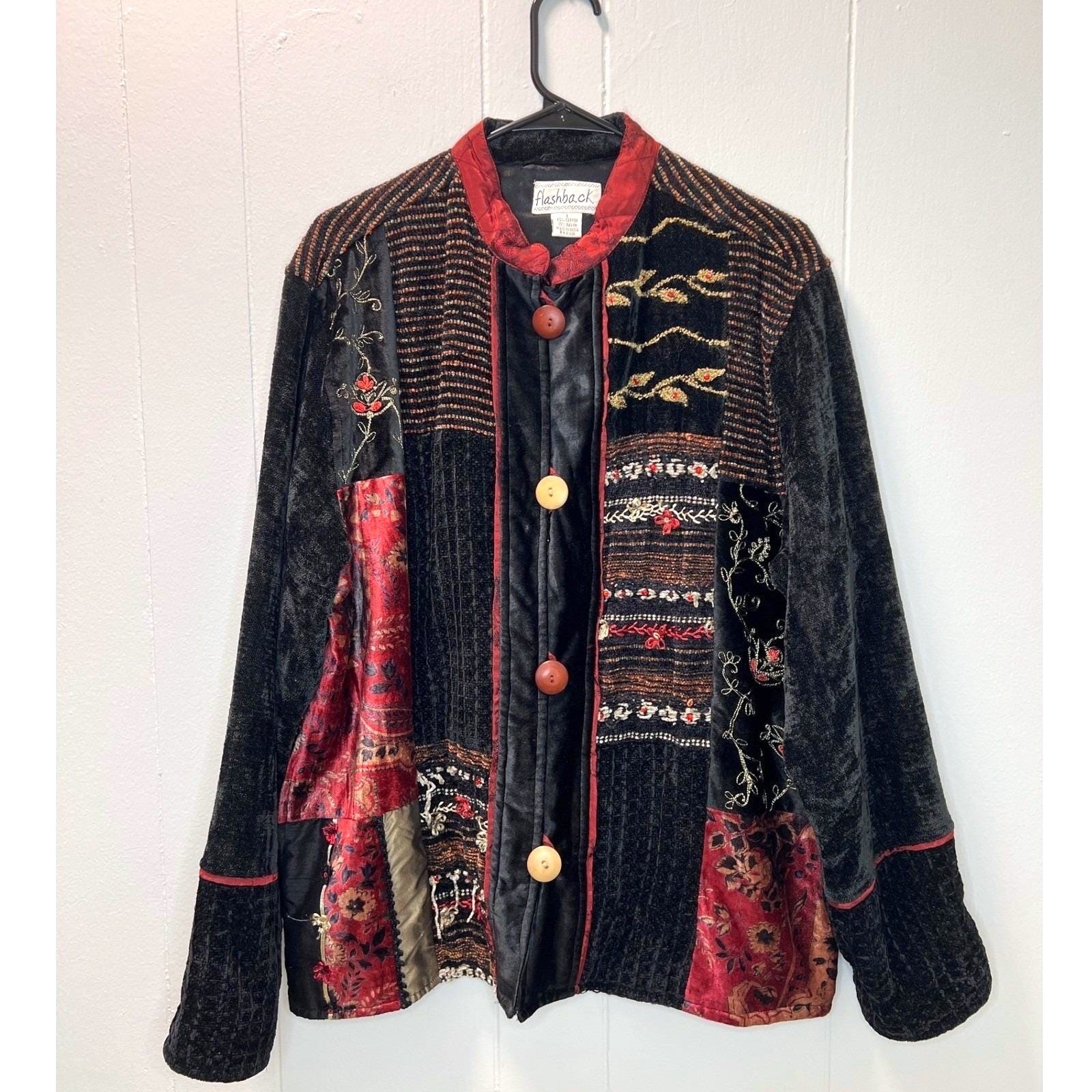 Flashback Womens Patchwork Jacket Size L Velvet E… - image 1