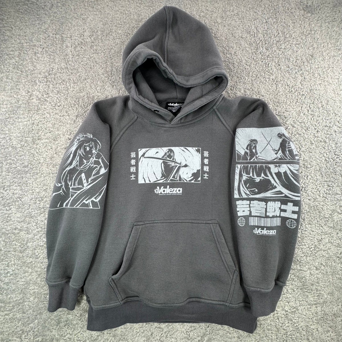 Valeza Original Anime Streetwear Hoodie Small Charcoal Grey Manga