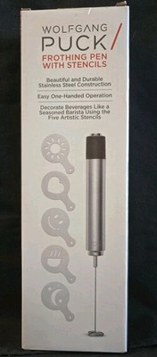 Wolfgang Puck Silver Frothing Stainless Steel Pen with Stencils-New In Box