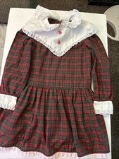 Vintage Toddler Christmas Dress, Plaid And Green F 