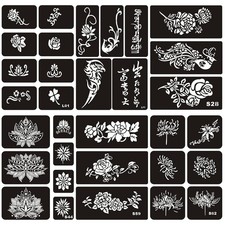 6 Sheets Henna Lotus Tattoo Templates Temporary Tattoo Stencils Kit, 32Pcs Large