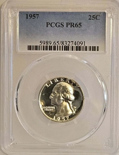 1957 WASHINGTON SILVER QUARTER PROOF GEM PCGS PR65 Philadelphia Mint Luster USA