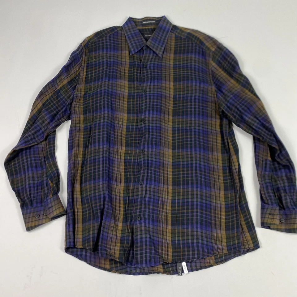 Camisa Jhane Barnes Para Hombre Mediana Púrpura Verde A Cuadros Manga Larga Botón Delantero Japón Foto 2 de 4