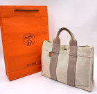 Auth Hermes New Fourre Tout PM Tote Bag Handbag Canvas Beige W/Bag BA110439