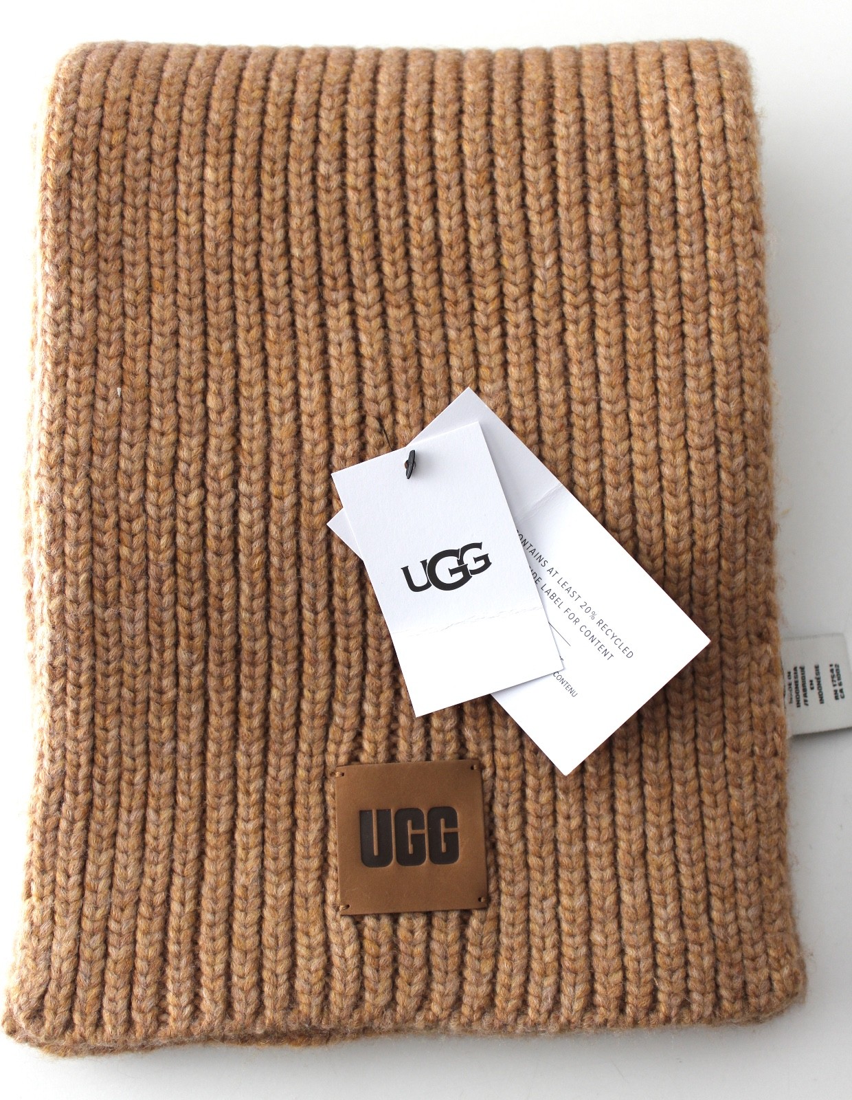 UGG Chunky Rib Knit Scarf One Size Camel Retail $78