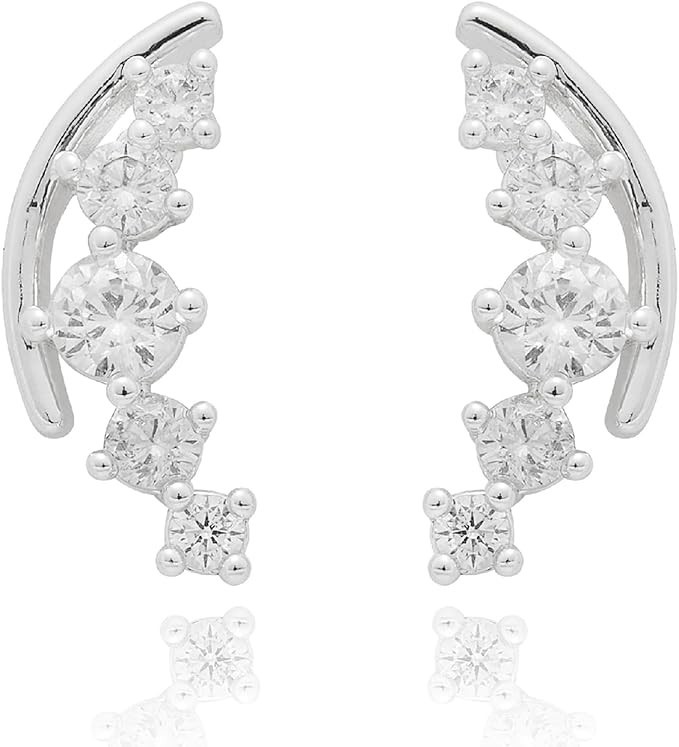 Equilibrium Glam Collection Curve Earrings Silver Plated CZ Sparkle Gift Boxed