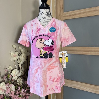 Charlie Brown Snoopy Cherokee Scrubs Tooniforms Peanuts V Neck Top Size XS
