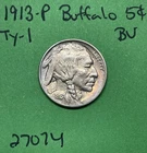 1913 P Buffalo 🦬 Indian Head Nickel 5c Piece Ty-1 BU Brilliant Uncirculated