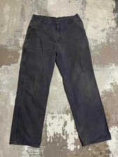 Carhartt Men’s Heavy Duty Canvas Pants Black Sz 36x34 Dungaree Fit  DISTRESSED