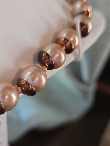 Retro Necklace Pearls Rose Color Gold Copper Tone Heavy Coldwater Creek - Picture 8 of 10