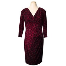 Lauren Ralph Lauren Knit Jersey Ruched Faux Wrap Dress V-Neck No Size Tag 8/10?