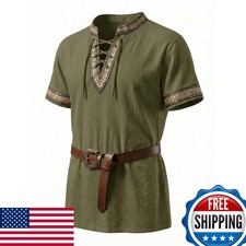 Mens Medieval Pirate Shirt Renaissance Viking Costume Top S