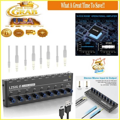 8-Channel Mini Audio Mixer Stereo Line Mixer for Guitars Drums Keyboards