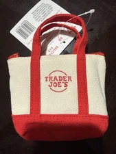 Trader Joe's - MICRO Canvas Red Tote with Reusable Grocery Foldable Tote Bag