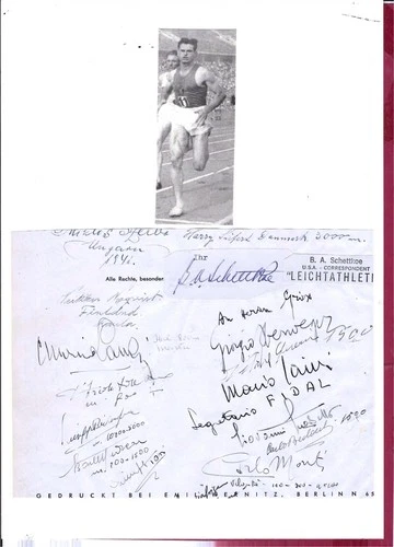 Signed collector's sheet athletics Olympics 1936-Lanzi Monti Oberweger.