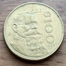 1989 Mexico $100 Pesos Large Old Antique Mexican Foreign World Coin