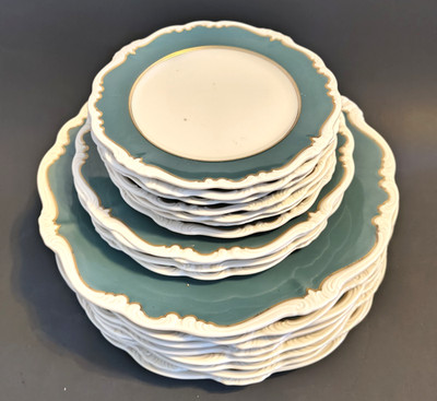 Rosenthal Rafael Green Ivory Pompadour 1950's Germany Dinnerware New Condition
