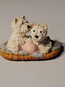 West Highland White Terrier Dogs In Their Dog Bed Figurine
